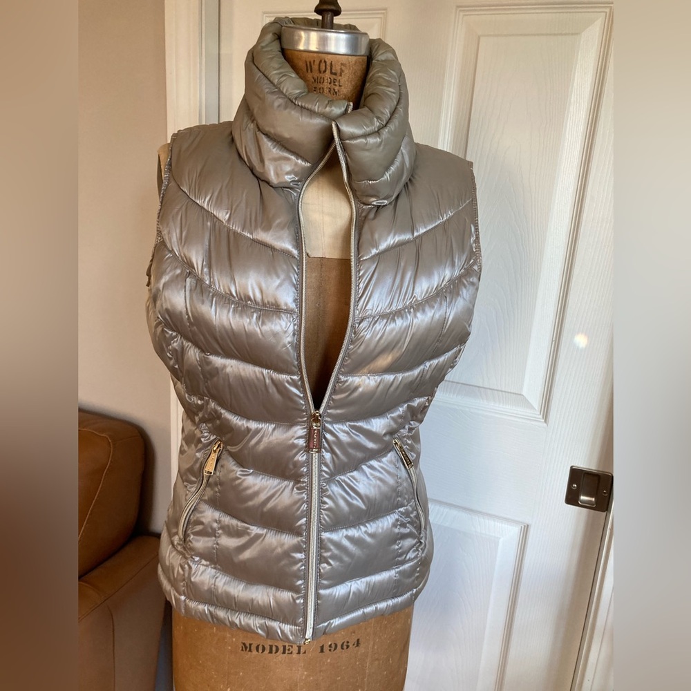 Calvin Klein Metallic Silver Quilted Puffer Vest